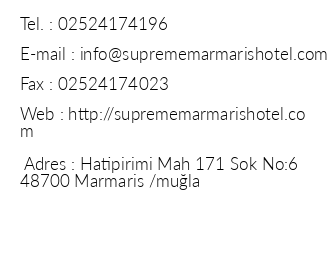 Supreme Hotel iletiim bilgileri